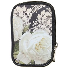 Elegant White Rose Vintage Damask Compact Camera Leather Case by chicelegantboutique