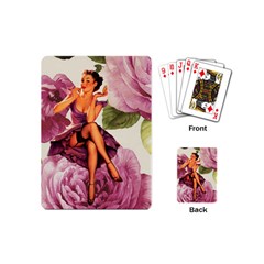 Cute Purple Dress Pin Up Girl Pink Rose Floral Art Playing Cards (mini) by chicelegantboutique