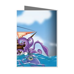 Pirate Ship Attacked By Giant Squid Cartoon  Mini Greeting Card (8 Pack) by NickGreenaway