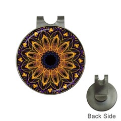 Yellow Purple Lotus Mandala Hat Clip With Golf Ball Marker by Zandiepants