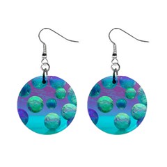 Ocean Dreams, Abstract Aqua Violet Ocean Fantasy Mini Button Earrings by DianeClancy