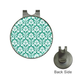 White On Emerald Green Damask Hat Clip With Golf Ball Marker by Zandiepants