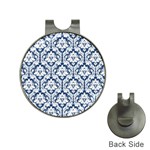 White On Blue Damask Hat Clip with Golf Ball Marker Front