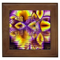 Golden Violet Crystal Palace, Abstract Cosmic Explosion Framed Ceramic Tile by DianeClancy