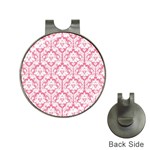 White On Soft Pink Damask Hat Clip with Golf Ball Marker Front