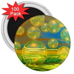 Golden Days, Abstract Yellow Azure Tranquility 3  Button Magnet (100 Pack) by DianeClancy