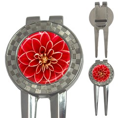 Red Dahila Golf Pitchfork & Ball Marker by Colorfulart23