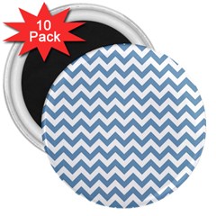 Blue And White Zigzag 3  Button Magnet (10 Pack) by Zandiepants