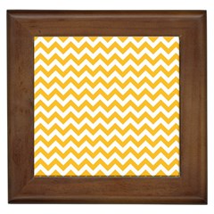 Sunny Yellow And White Zigzag Pattern Framed Ceramic Tile by Zandiepants