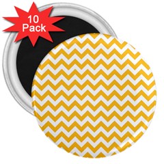 Sunny Yellow And White Zigzag Pattern 3  Button Magnet (10 Pack) by Zandiepants
