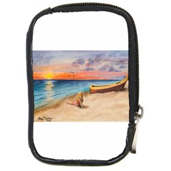 Alone On Sunset Beach Compact Camera Leather Case by TonyaButcher