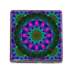 Star Of Leaves, Abstract Magenta Green Forest Memory Card Reader With Storage (square) by DianeClancy