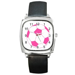 Soccer Ball Pink Square Leather Watch by Designsbyalex