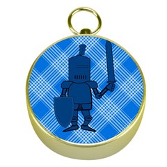 Blue Knight On Plaid Gold Compass by StuffOrSomething