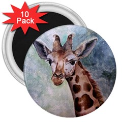 Giraffe 3  Button Magnet (10 Pack) by ArtByThree