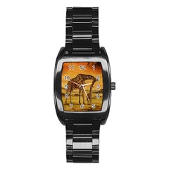 Giraffe Mother & Baby Stainless Steel Barrel Watch by ArtByThree
