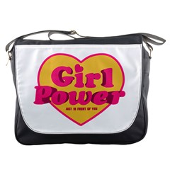 Girl Power Heart Shaped Typographic Design Quote Messenger Bag by dflcprints