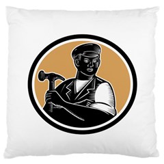 Carpenter Holding Hammer Woodcut Large Cushion Case (single Sided)  by retrovectors