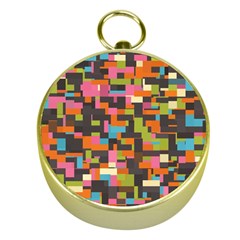 Colorful Pixels Gold Compass by LalyLauraFLM