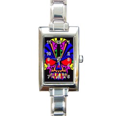 Skull In Colour Rectangular Italian Charm Watch by icarusismartdesigns