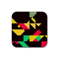 Shapes In Retro Colors 2 Rubber Coaster (square) by LalyLauraFLM