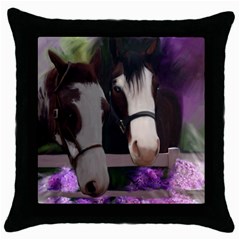 Two Horses Black Throw Pillow Case by JulianneOsoske