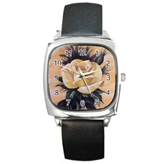 Yellow Rose Square Leather Watch by ArtByThree