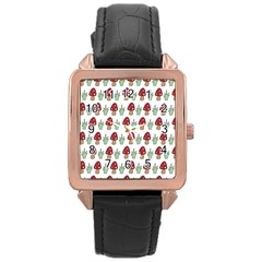 Mushrooms Rose Gold Leather Watch  by Kathrinlegg