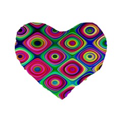 Psychedelic Checker Board Standard 16  Premium Heart Shape Cushion  by KirstenStar