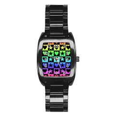 Rainbow Stars And Hearts Stainless Steel Barrel Watch by ArtistRoseanneJones
