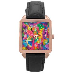 Colorful Floral Abstract Painting Rose Gold Leather Watch  by KirstenStar