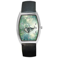 Funny Dswimming Dolphin Barrel Metal Watches by FantasyWorld7