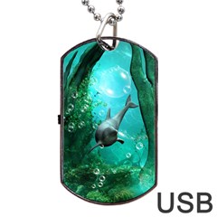 Wonderful Dolphin Dog Tag Usb Flash (two Sides)  by FantasyWorld7