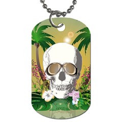 Funny Skull With Sunglasses And Palm Dog Tag (two Sides) by FantasyWorld7