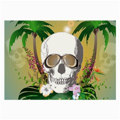 Funny Skull With Sunglasses And Palm Large Glasses Cloth (2-side) by FantasyWorld7