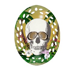 Funny Skull With Sunglasses And Palm Ornament (oval Filigree)  by FantasyWorld7