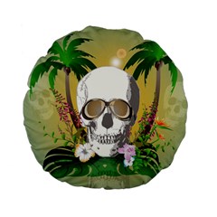 Funny Skull With Sunglasses And Palm Standard 15  Premium Flano Round Cushions by FantasyWorld7