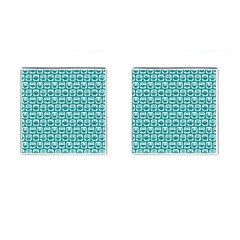 Teal And White Owl Pattern Cufflinks (square) by GardenOfOphir