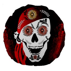 Funny Happy Skull Large 18  Premium Round Cushions by FantasyWorld7