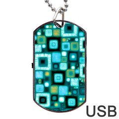 Teal Squares Dog Tag Usb Flash (two Sides)  by KirstenStar