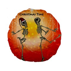 Dancing For Christmas, Funny Skeletons Standard 15  Premium Round Cushions by FantasyWorld7