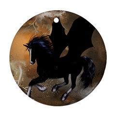 Awesome Dark Unicorn With Clouds Ornament (round)  by FantasyWorld7