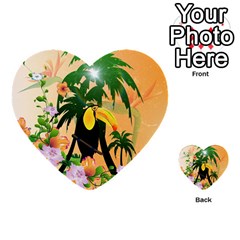 Cute Toucan With Palm And Flowers Multi-purpose Cards (heart)  by FantasyWorld7