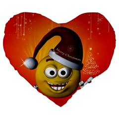 Cute Funny Christmas Smiley With Christmas Tree Large 19  Premium Flano Heart Shape Cushions by FantasyWorld7