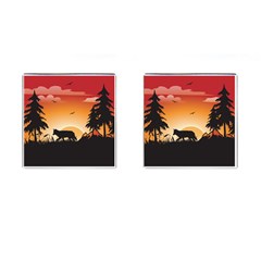 The Lonely Wolf In The Sunset Cufflinks (square) by FantasyWorld7