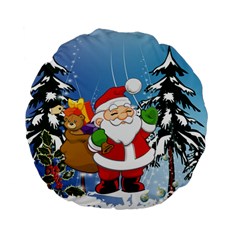 Funny Santa Claus In The Forrest Standard 15  Premium Flano Round Cushions by FantasyWorld7