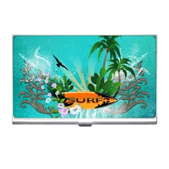 Surfboard With Palm And Flowers Business Card Holders by FantasyWorld7