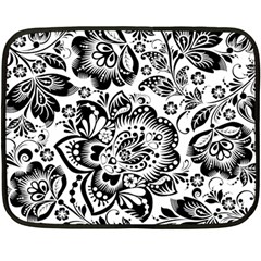 Black Floral Damasks Pattern Baroque Style Fleece Blanket (mini) by Dushan