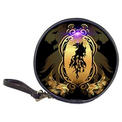 Lion Silhouette With Flame On Golden Shield Classic 20-cd Wallets by FantasyWorld7