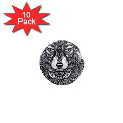 Intricate Elegant Wolf Head Illustration 1  Mini Magnet (10 Pack)  by Dushan
